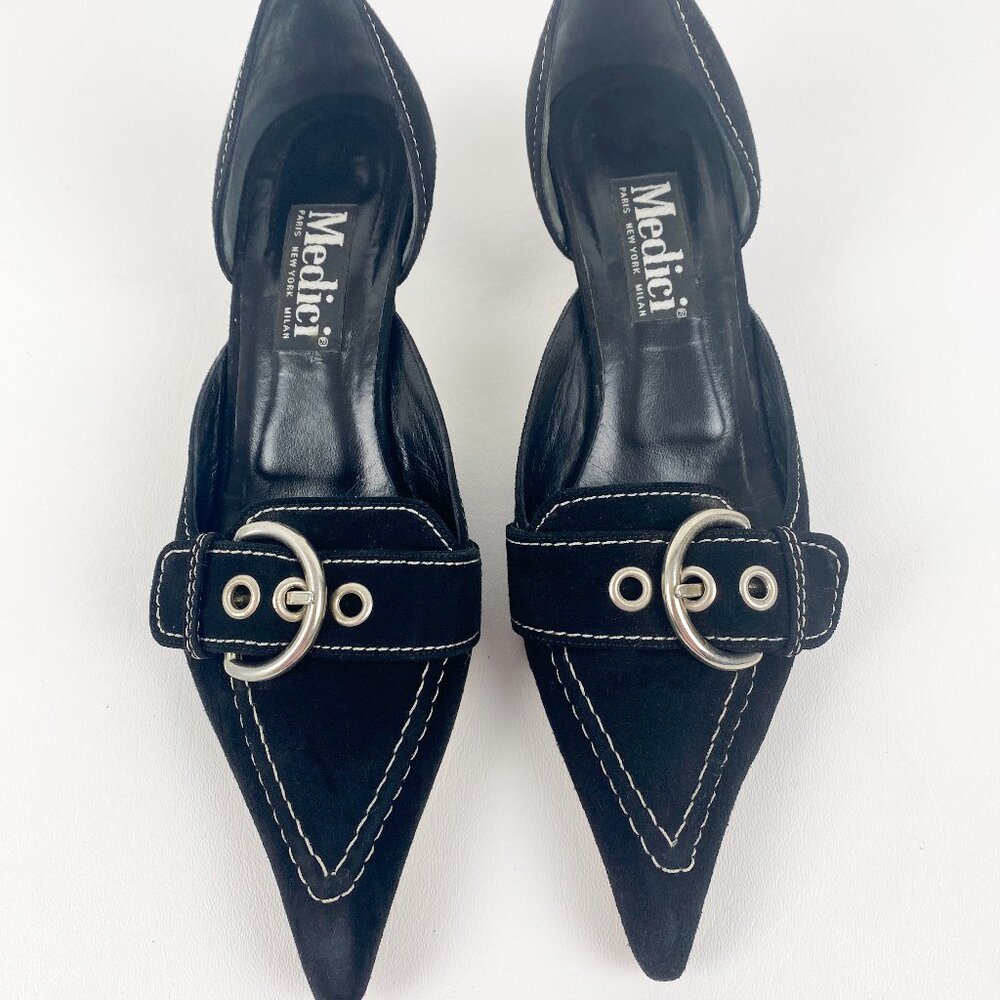 MEDICI Women's Black Suede and White Stitched Heels Pumps Size 8M - Picture 5 of 10